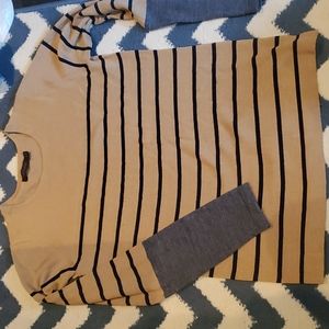 Classic sweater - camel with navy stripes and grey sleeves